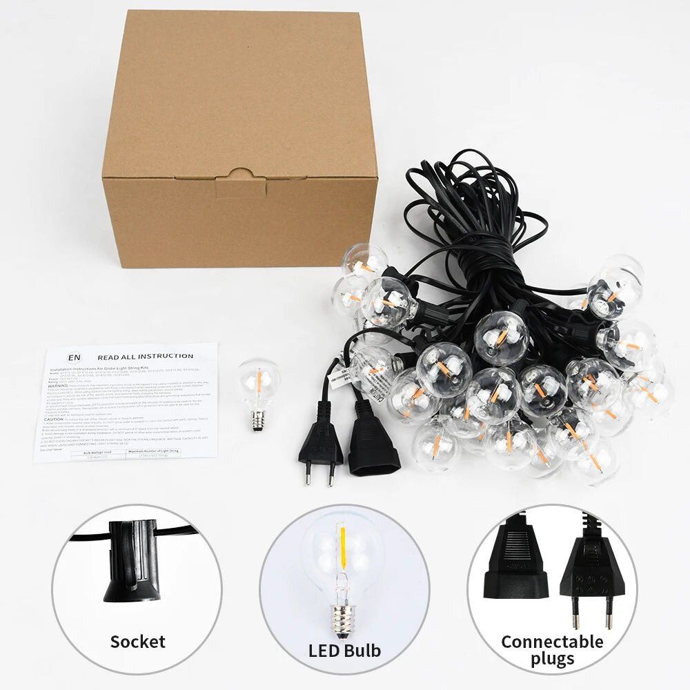StarGlow G40: Vintage LED Globe String Lights