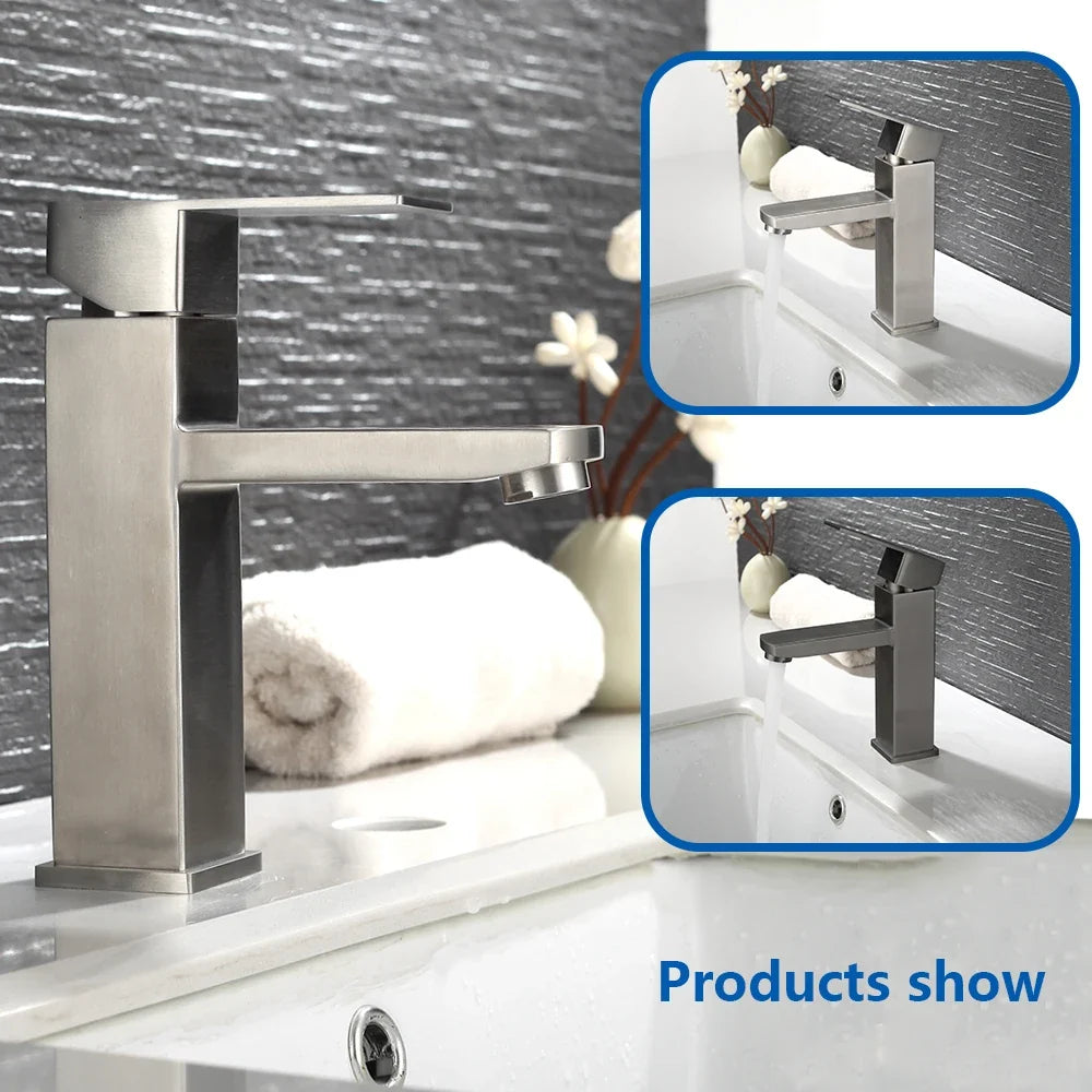 AquaFlow Dual: Deck Mounted Bathroom Sink Faucet with Hot and Cold Water Control