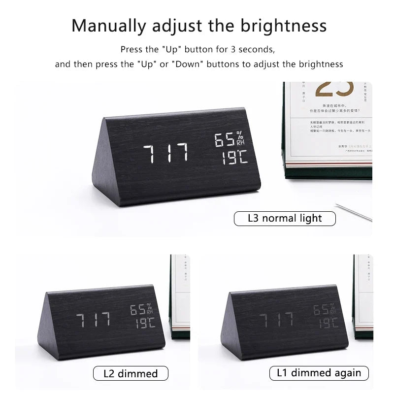 EchoWood Elite: LED Digital Wooden Alarm Clock
