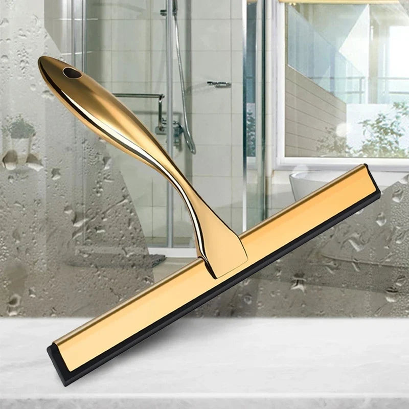 GoldShine Elite: Stainless Steel Window Cleaning Tool with Gold Finish and Silicone Brush - Perfect for Bathrooms, Kitchens, and Cars