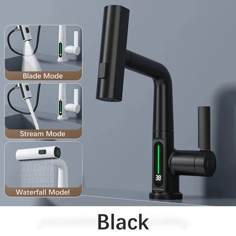 CascadeSmart White Waterfall Digital Display Kitchen Faucet with Hot/Cold Mixer