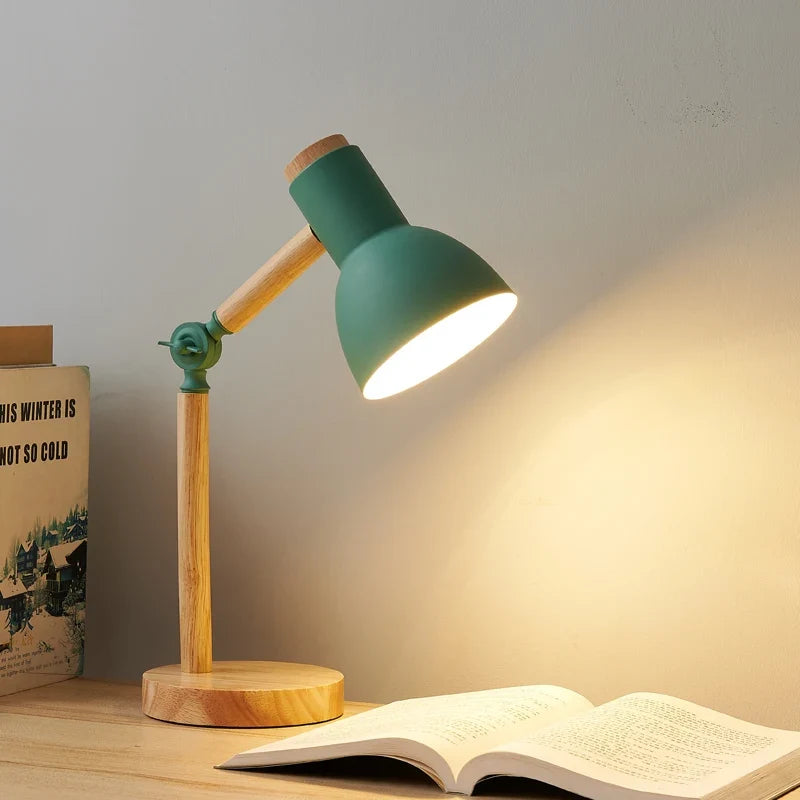 NordicGlow: Creative Wooden LED Table Lamp with Adjustable Head