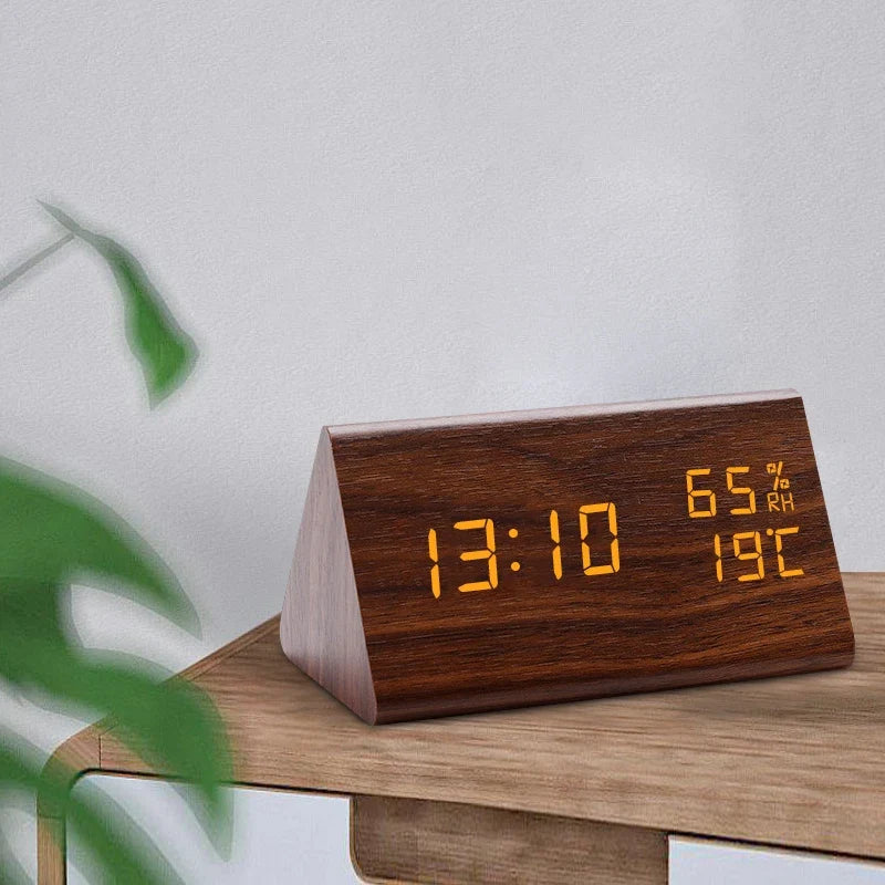 EchoWood Elite: LED Digital Wooden Alarm Clock