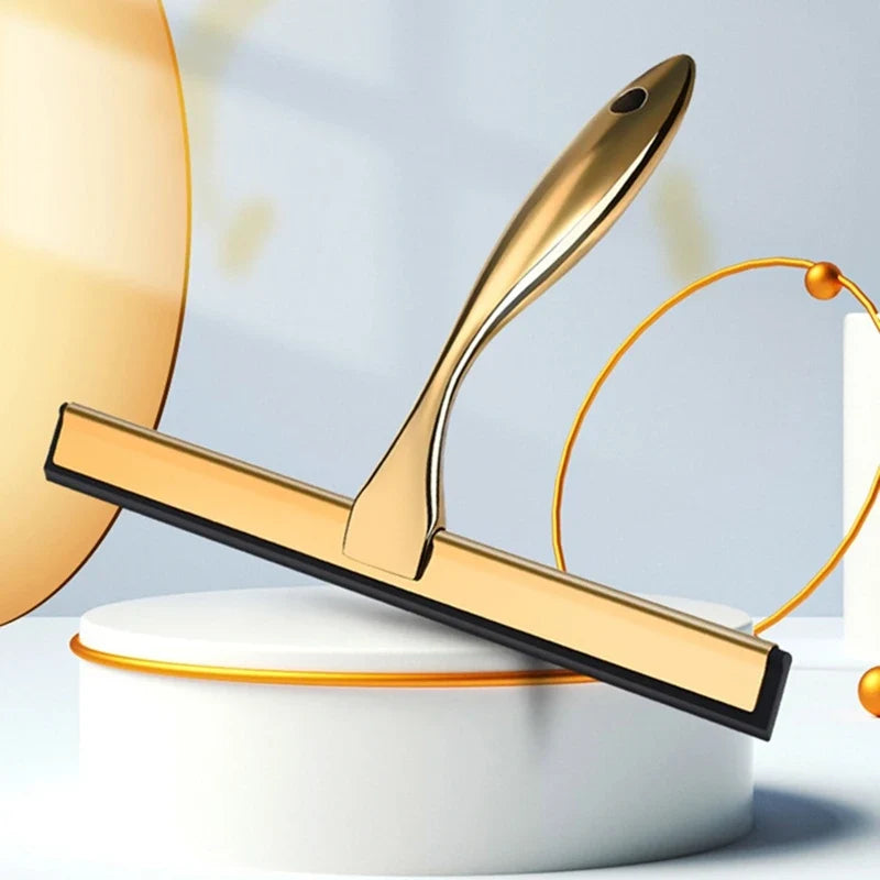 GoldShine Elite: Stainless Steel Window Cleaning Tool with Gold Finish and Silicone Brush - Perfect for Bathrooms, Kitchens, and Cars