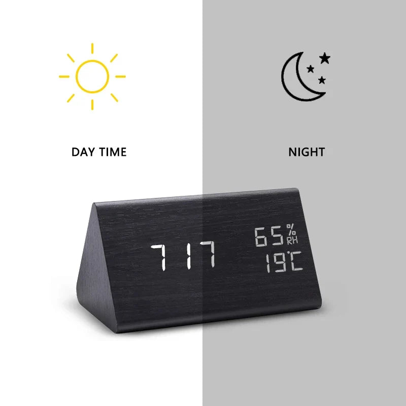 EchoWood Elite: LED Digital Wooden Alarm Clock
